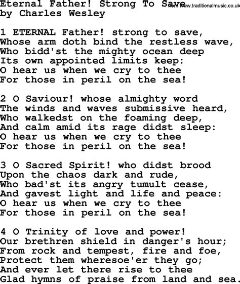 mavc hymn lyrics|ETERNAL FATHER STRONG TO SAVE (101 Verses .